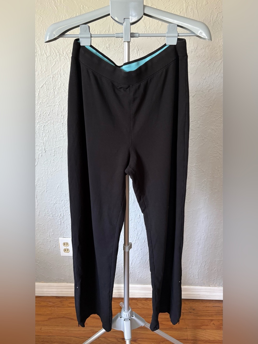 Talbots Black Cotton Modal Lounge Sweatpants M Aqua Ankle‎ Zip Athleisure